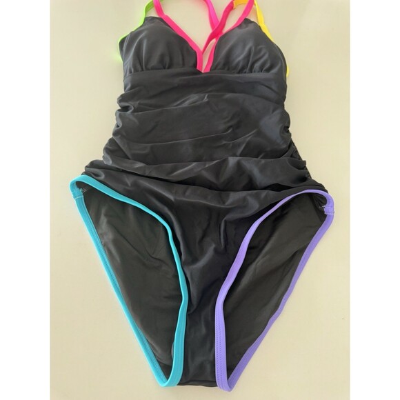 popvil Women's One Piece 2025 Tummy Control Swimsuits Neon Color Block Swimwear - Picture 13 of 14